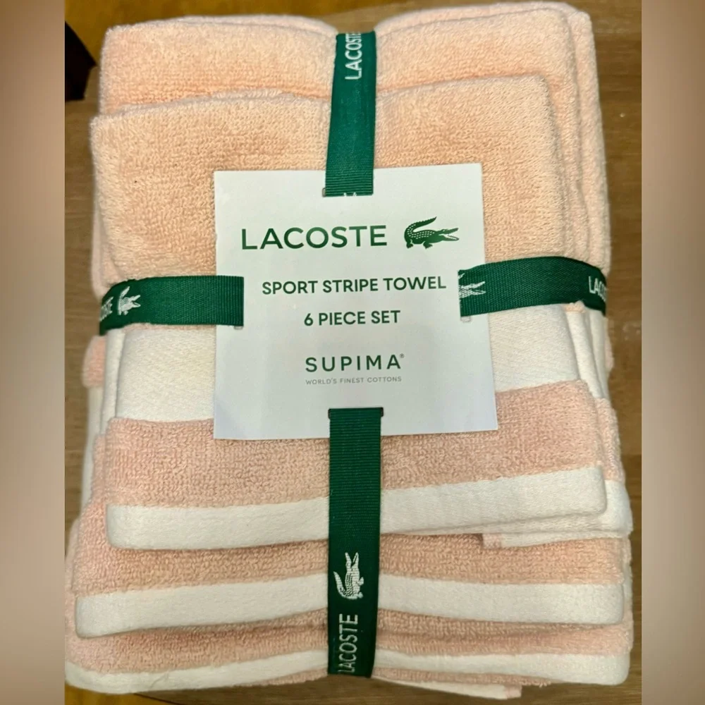 Lacoste Heritage Supima Cotton 6-Piece Towel Set: 2 Bath Towels, 2 Hand Towels